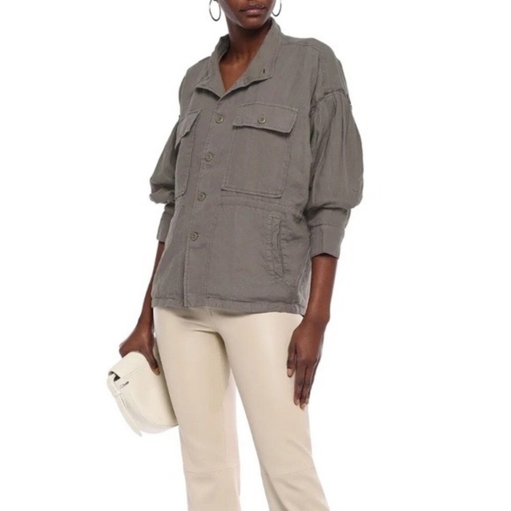 Joie‎ Kendora Linen shirt jacket green oversized puff sleeve large